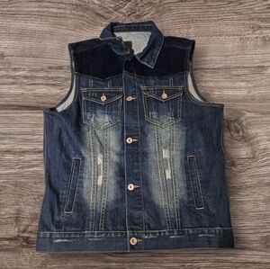 Vintage Denim Jean Harler Vest Streetwear Rich Cotton XL Button Jacket Trucker